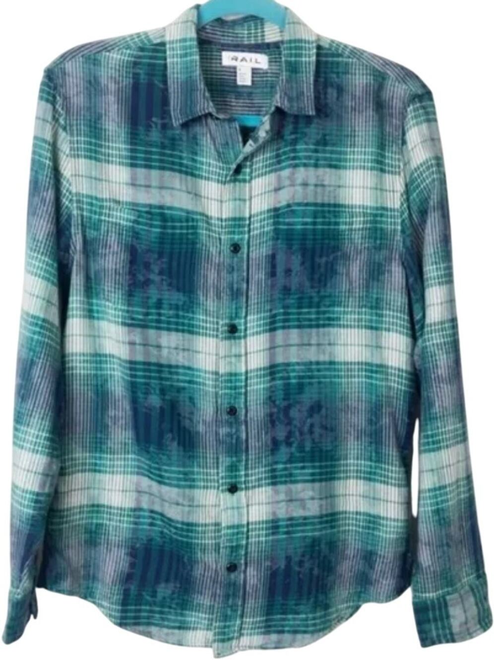 The Rail Button Up Shirt Mens L Green Plaid Long Sleeve Cotton Cottage Western